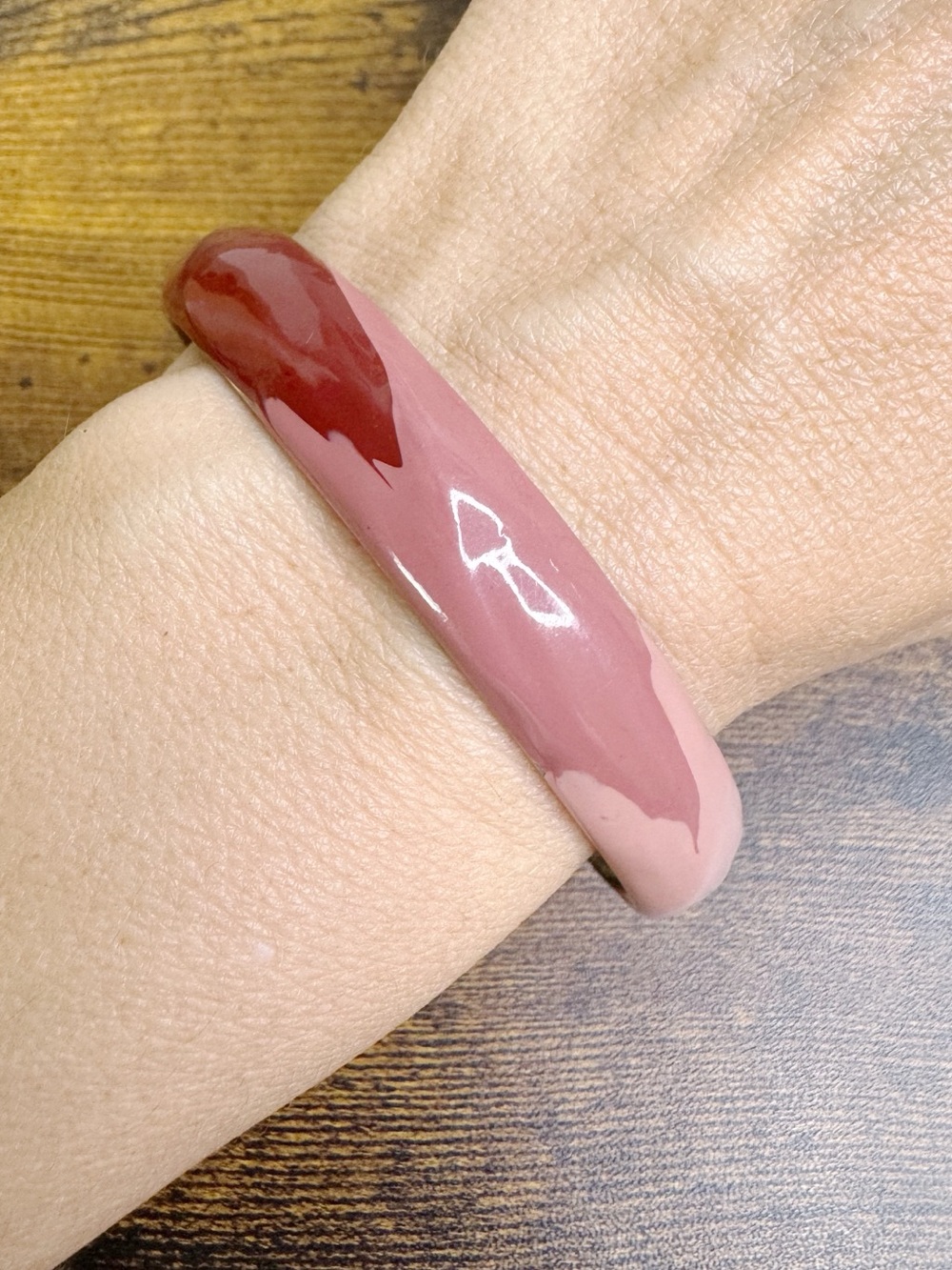 Two-Tone Rose and Burgundy Metal Bangle Bracelet